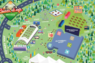 design custom 3d isometric events map and 2d vector illustration