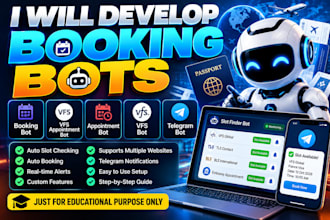 develop booking bot,vfs appointment bot, appointment bot,vfs bot, telegram