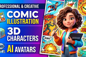 do 3d pixar style character comic illustration, children story book illustration