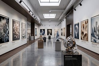 design 3d art gallery interior, 3d museum exhibition render, nft and metaverse