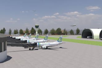 3d airport terminal, aviation hub, airport hotel and masterplan