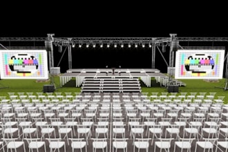 setup 3d stage truss for any event,3d stage backdrop, vectorwork, stage lighting