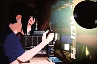 create anime lofi loop animation with cozy aesthetic scene