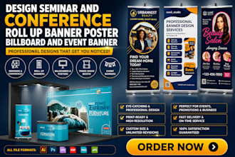 design seminar and conference roll up banner poster billboard and event banne