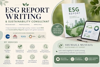 write esg reporting and provide sustainability consulting services