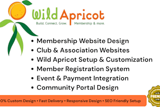 design wild apricot membership website, club  website for non profit association