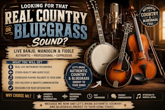create banjo track, guitar, fiddle, sax for music