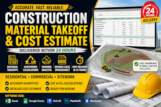 do construction material takeoffs and cost estimate within 24 hours
