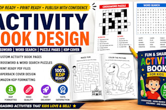 design activity book, crossword puzzle, word search and KDP cover
