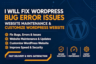 fix wordpress bug error issues, website maintenance customize wordpress website