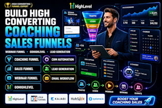build coaching sales funnel, webinar funnel, leads generation, gohighlevel crm
