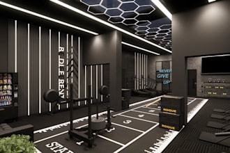 modernize fitness club design,gym cad layout,sport studio interior rendering,cgi