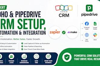 setup zoho CRM, pipedrive automation, zapier integration and workflow automation
