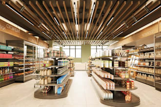 rearrange 3d retail layout design, supermarket interior,grocery store,cgi render