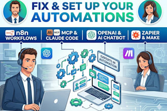 fix set up n8n workflow, mcp claude code, openai, ai chatbot, zapier make expert