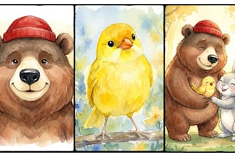illustrate cute animal children story book and watercolor kids storybook art