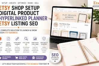 setup etsy shop create etsy digital product hyperlinked planner etsy listing SEO