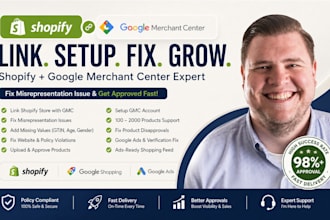 link shopify store with merchant center, run google ads, fix misrepresentation