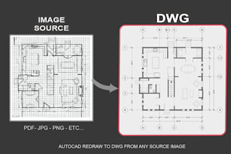 redraw any architectural drawing into an autocad dwg file