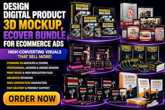 design digital product 3d mockup, ecover bundle for ecommerce ads