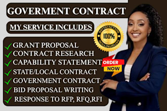 write government contract respond to rfq,rfp,rfi  bid proposal grant writing