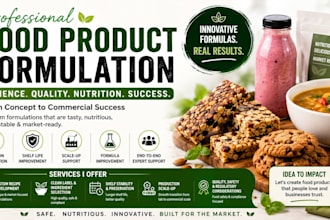 develop commercial food formulation, food recipes, nutrition