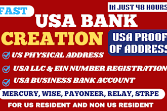 create US business bank for USA llc owners, USA physical address, US bank