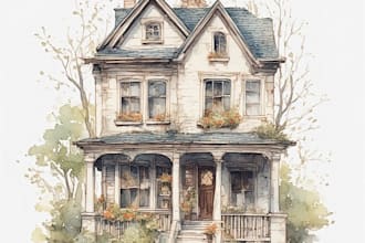 draw a watercolor house painting