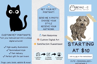 draw a custom digital pet portrait from your photo
