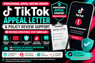 write tiktok appeal letter for suspended account and tiktok shop