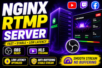 setup nginx, rtmp, srt, streaming server with obs and hls