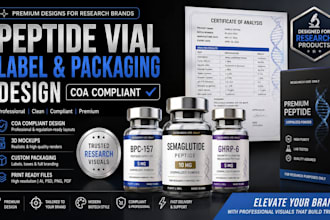 design peptide vial label coa compliant packaging and 3d supplement mockup