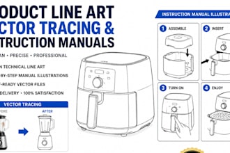 create product line art, vector tracing, and instruction manual illustrations