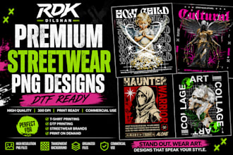 give you premium streetwear png designs for dtf printing