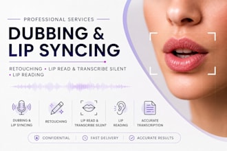 dubbing and lip syncing, retouching, lip read and transcribe silent, lip reading