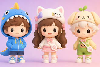 create cute cartoon 3d characters and animals