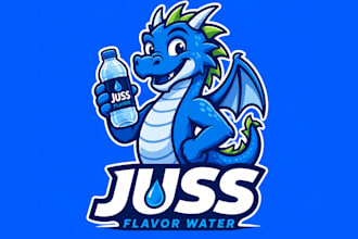 make wonderful dragon juss flavor water juss mascot logo design service