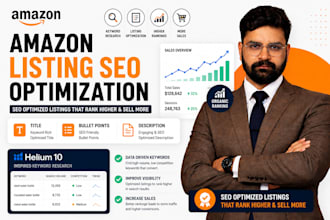 write amazon listing SEO and optimzation using helium 10
