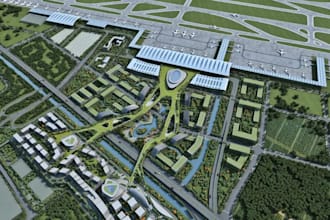 create 3d airport interior, terminal, signage, car park, and aviation rendering