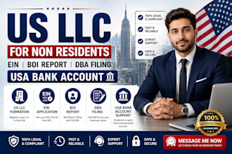 do US llc for non resident with ein, boi report, dba filing, USA bank creation