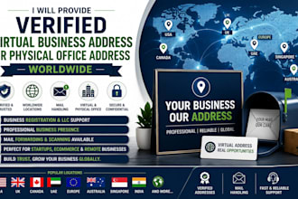 provide verified virtual business address or physical office address worldwide