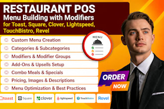 setup toast square clover pos menu modifiers and categories