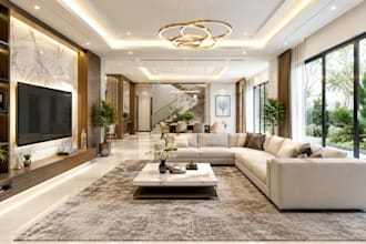 render villa apartment kitchen bedroom living room interior
