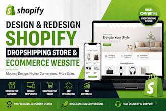 design shopify dropshopping website store and redesign ecomerce online store
