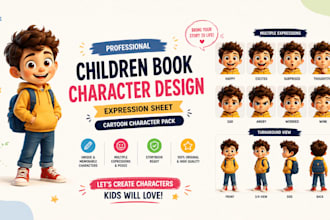 design children book character design expression sheet cartoon character pack