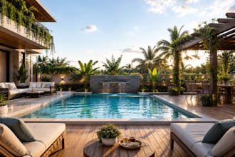 design swimming pool patio rooftop garden landscape rendering