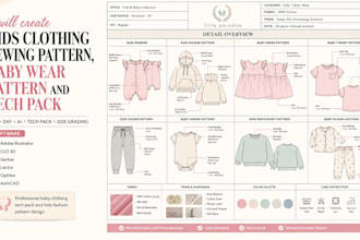 create kids clothing sewing pattern baby wear pattern and tech pack