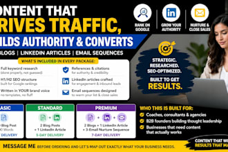 craft SEO blog posts, linkedin articles, email sequences
