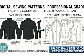 create digital sewing patterns, garment grading, and tech packs for your brand