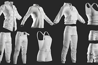 create realistic 3d second life clothing garment, mesh outfits and 3d rigging